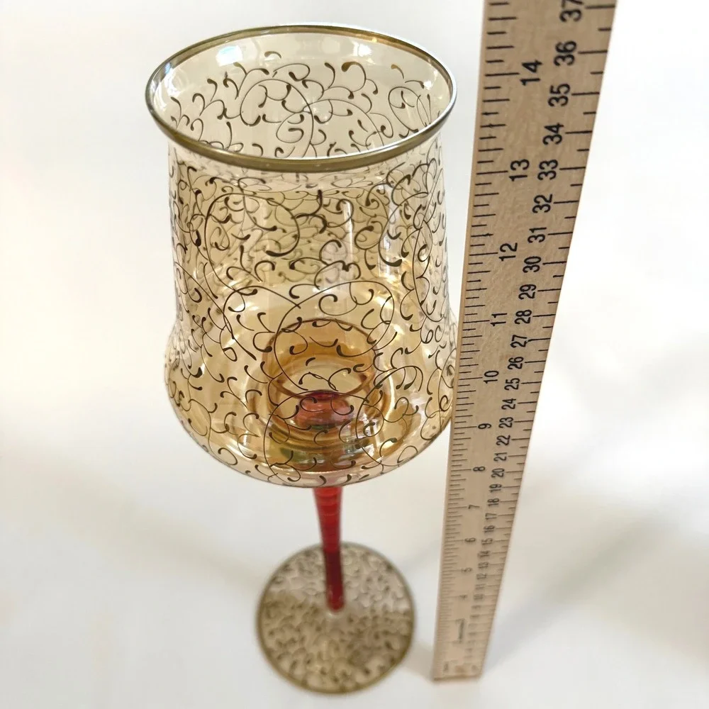 VINTAGE Pier 1 Jubilee Hand Blown Glass Hurricane Candle Holder Romania 14
